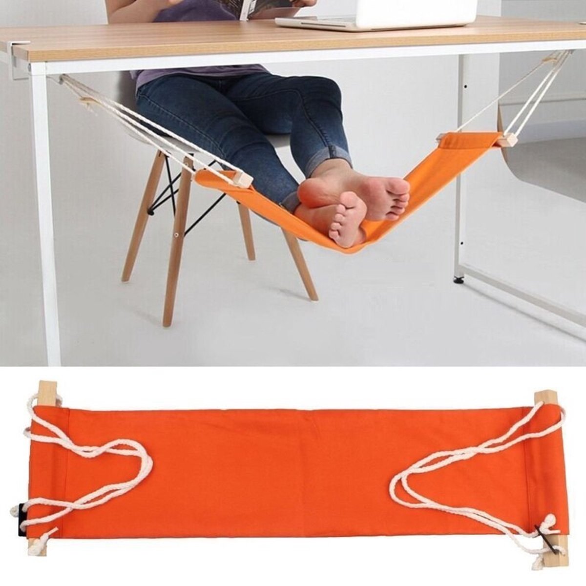 Voeten Hangmat Bureau - Oranje Voetensteun