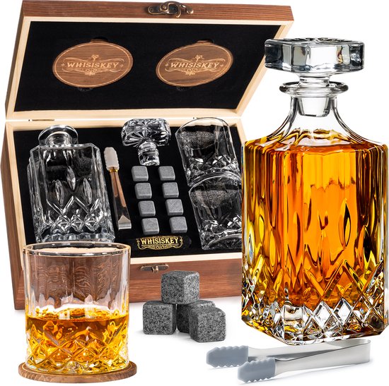 Whisiskey Whiskey Karaf - Luxe Whisky Karaf Set in houten giftbox